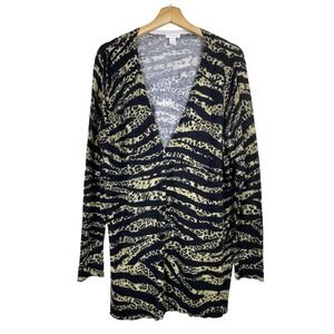 Chicos Cardigan Sweater Women Sz XL 3 Animal Print Leopard Zebra Brown Button Up